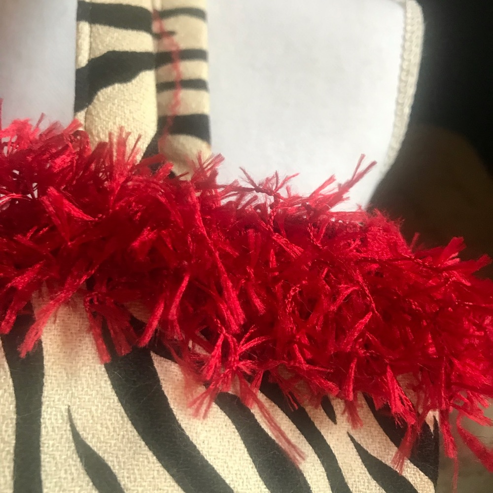 ZEBRA PRINT FABRIC PURSE WITH RED FRINGE - Picture 2 of 3